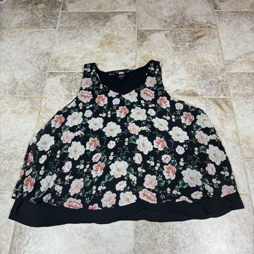 Torrid Floral Chiffon Lined Layered Top Blouse Womens Size 5 Plus V Neck